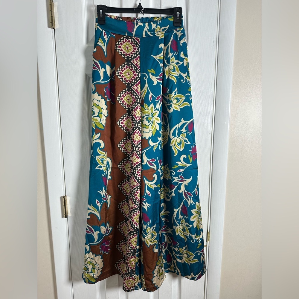 Blue and Brown Wide Leg pants with Elegant Design